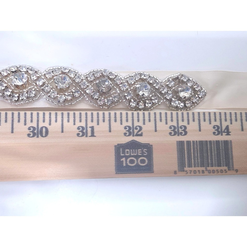 Ivory Satin Ribbon Rhinestone Crystal Wedding Dress Belt Bridal Sash 95" CALLOUT
